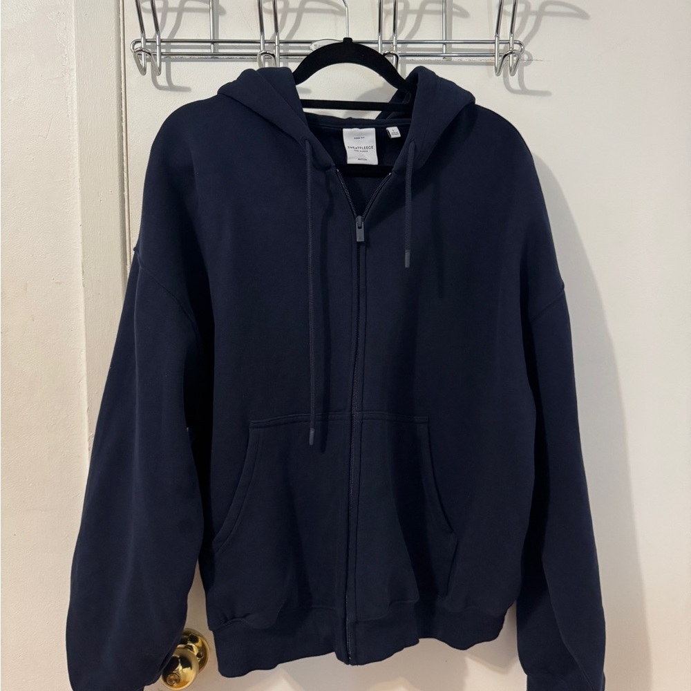 Aritzia Navy Blue Zip-Up Hoodie